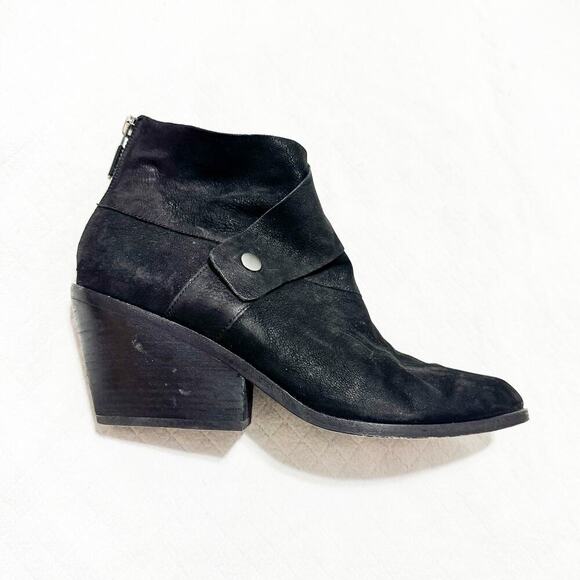 Eileen Fisher Tag Wrapsnap Black Suede Leather Almond Toe Heeled Boots Size 10 - Picture 5 of 6